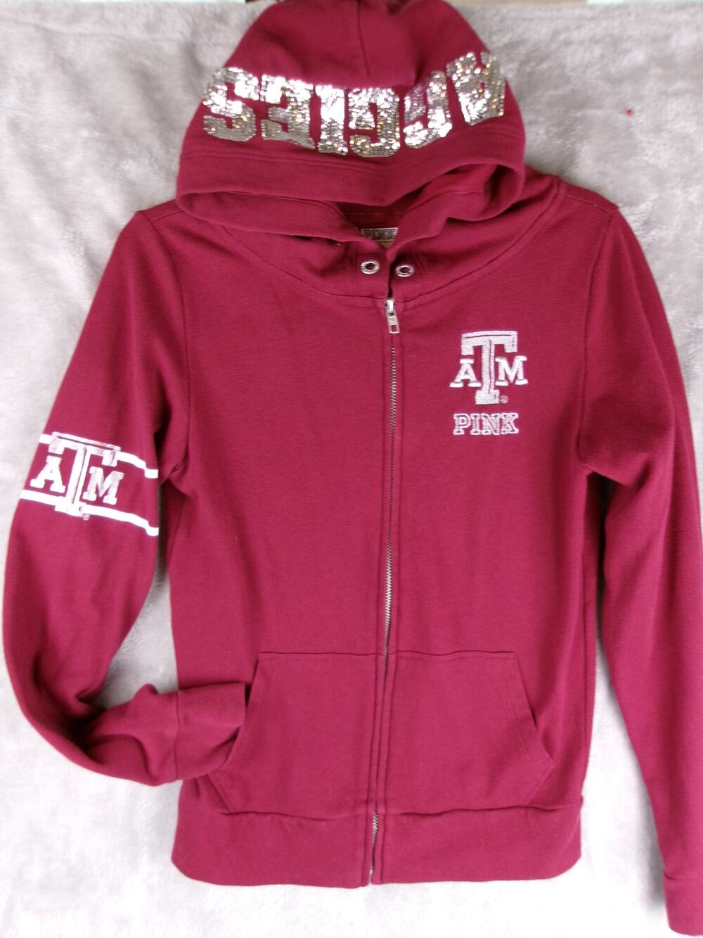 PINK Victoria's Secret Texas A&M Aggies Sequin Hood Zip Hoodie XS